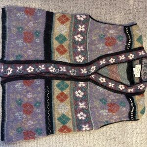 Via Spiga Purple Floral Diamond Pattern Button Vest